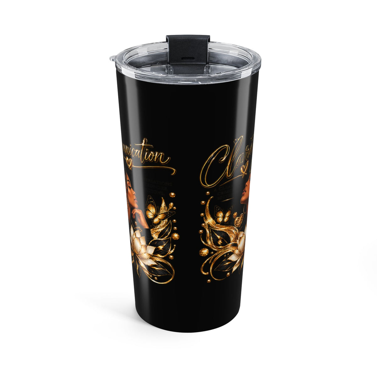 20oz Insulated Stainless Steel Tumbler – 3C Black & Gold Travel Cup