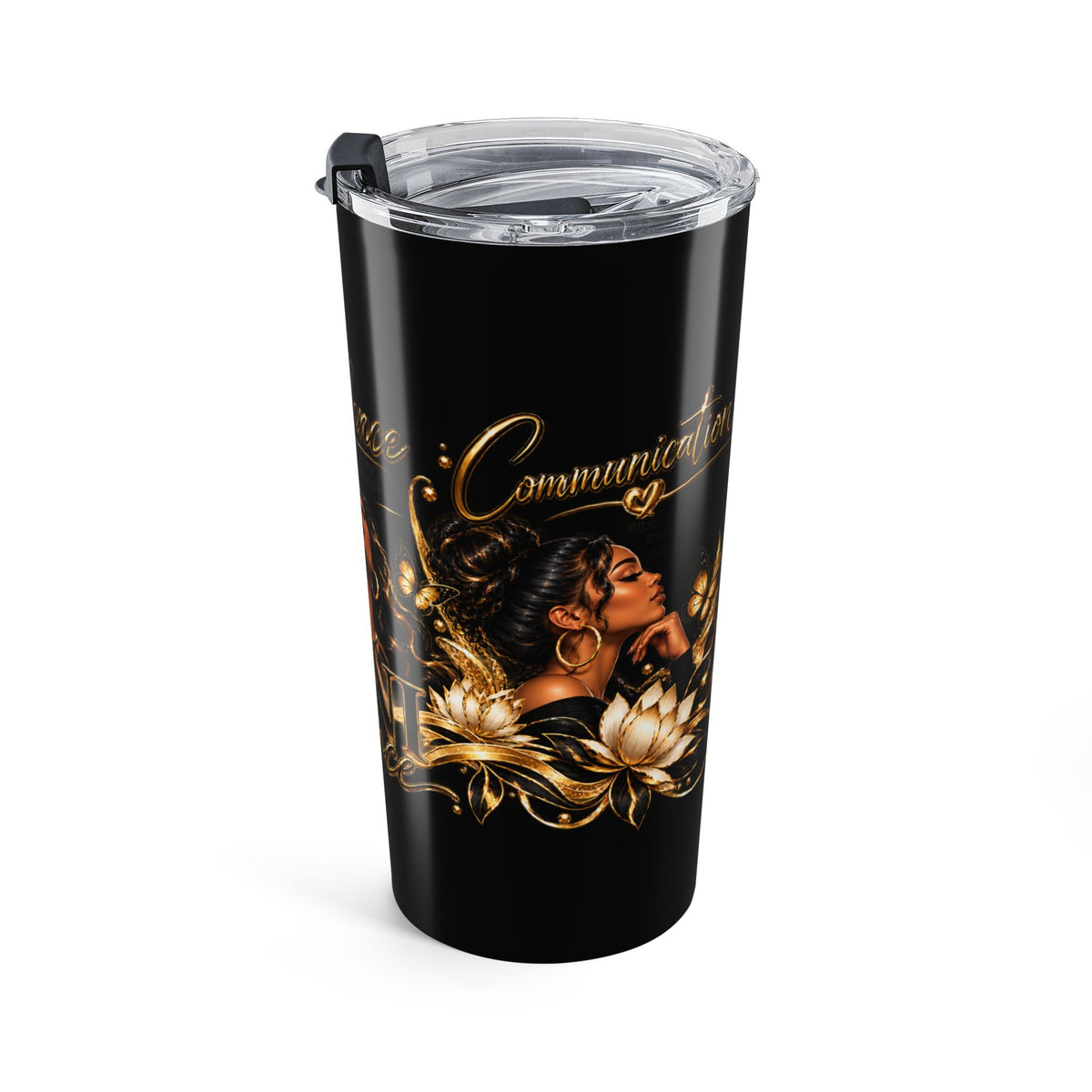 20oz Insulated Stainless Steel Tumbler – 3C Black & Gold Travel Cup