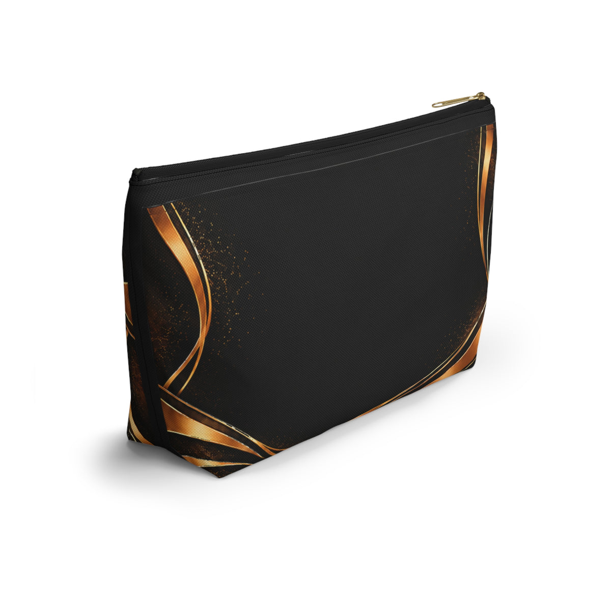 Personalized Makeup Bag with Name | Black & Gold Crown and Lotus Pouch – Kiini Essence
