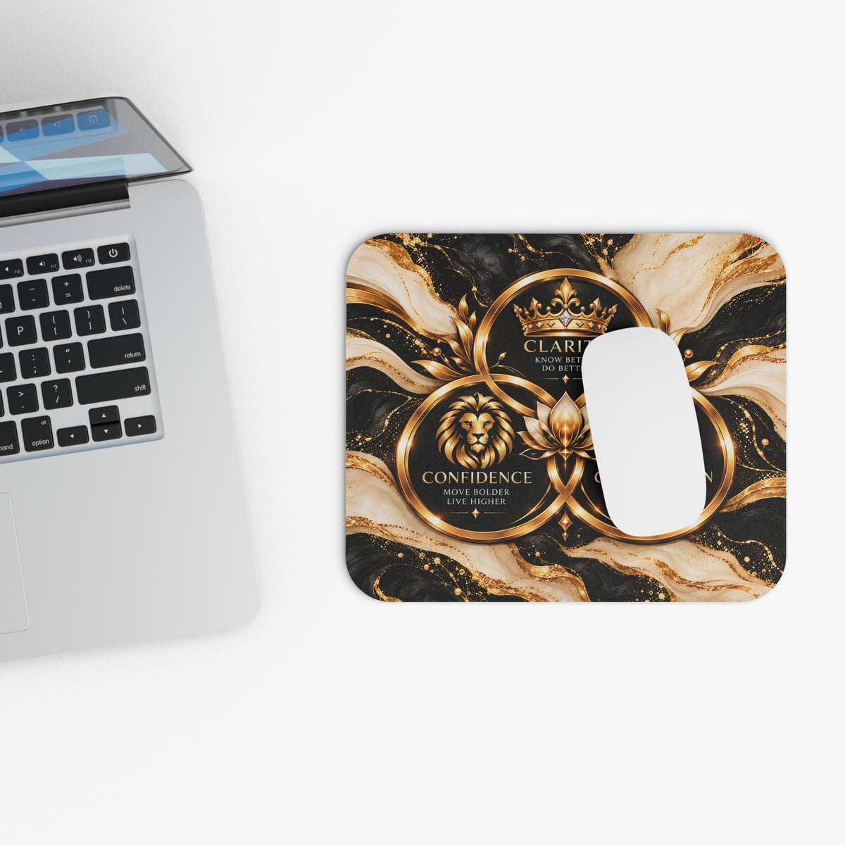 Black & Gold Inspirational Mouse Pad – Clarity, Confidence & Communication
