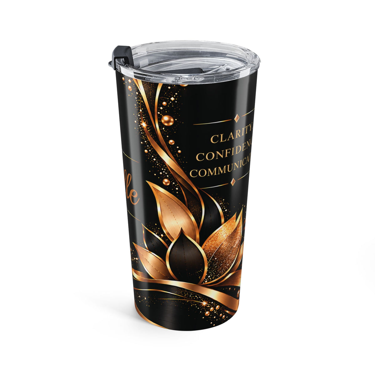 Personalized 20oz Tumbler with Name | Black & Gold Lotus – Kiini Essence