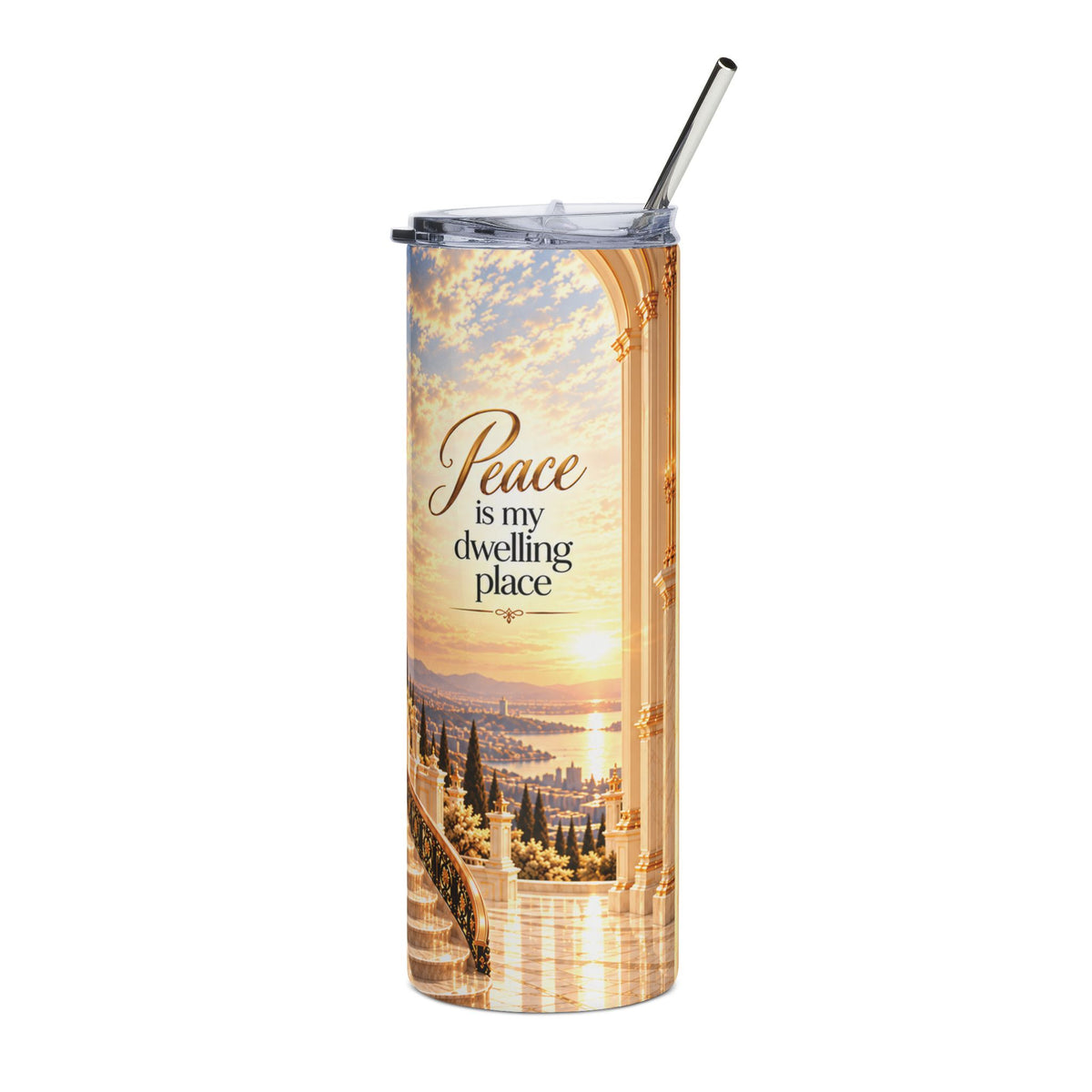 Peace Is My Dwelling Place | Cream & Gold 20 oz Stainless Steel Tumbler