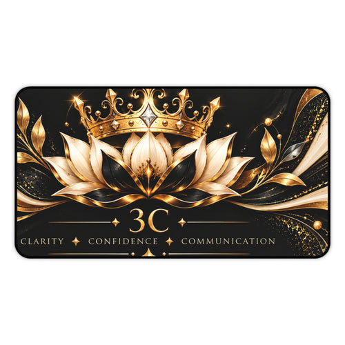 3C Luxury Desk Mat – Black & Gold Crown and Lotus | Inspirational Office Desk Pad