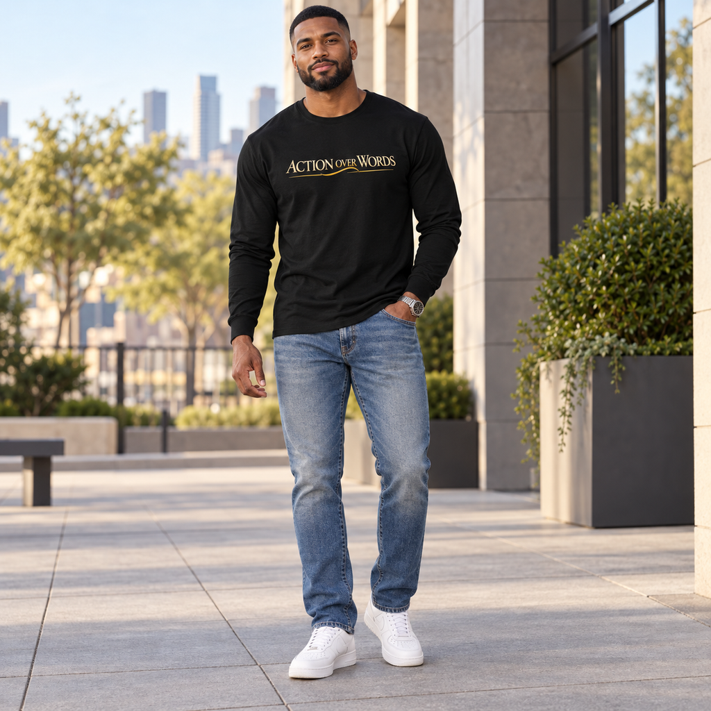 Men's ACTION OVER WORDS Long Sleeve T-Shirt | Premium Statement Tee