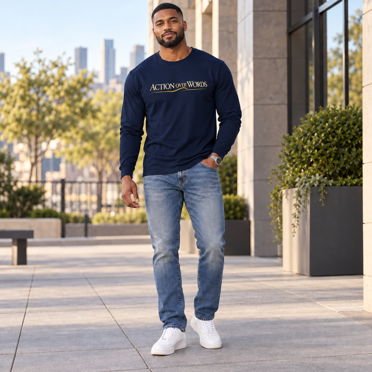 Men's ACTION OVER WORDS Long Sleeve T-Shirt | Premium Statement Tee