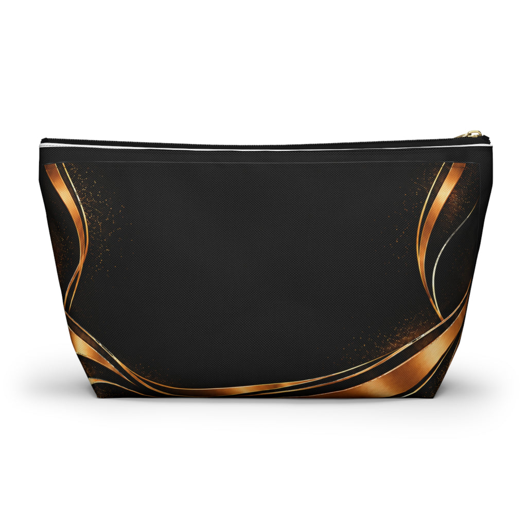 Personalized Makeup Bag with Name | Black & Gold Crown and Lotus Pouch – Kiini Essence