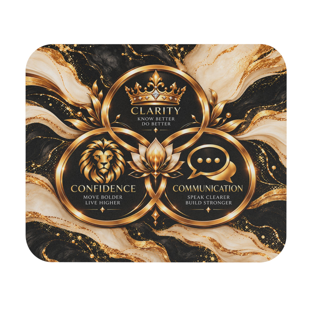 Black & Gold Inspirational Mouse Pad – Clarity, Confidence & Communication