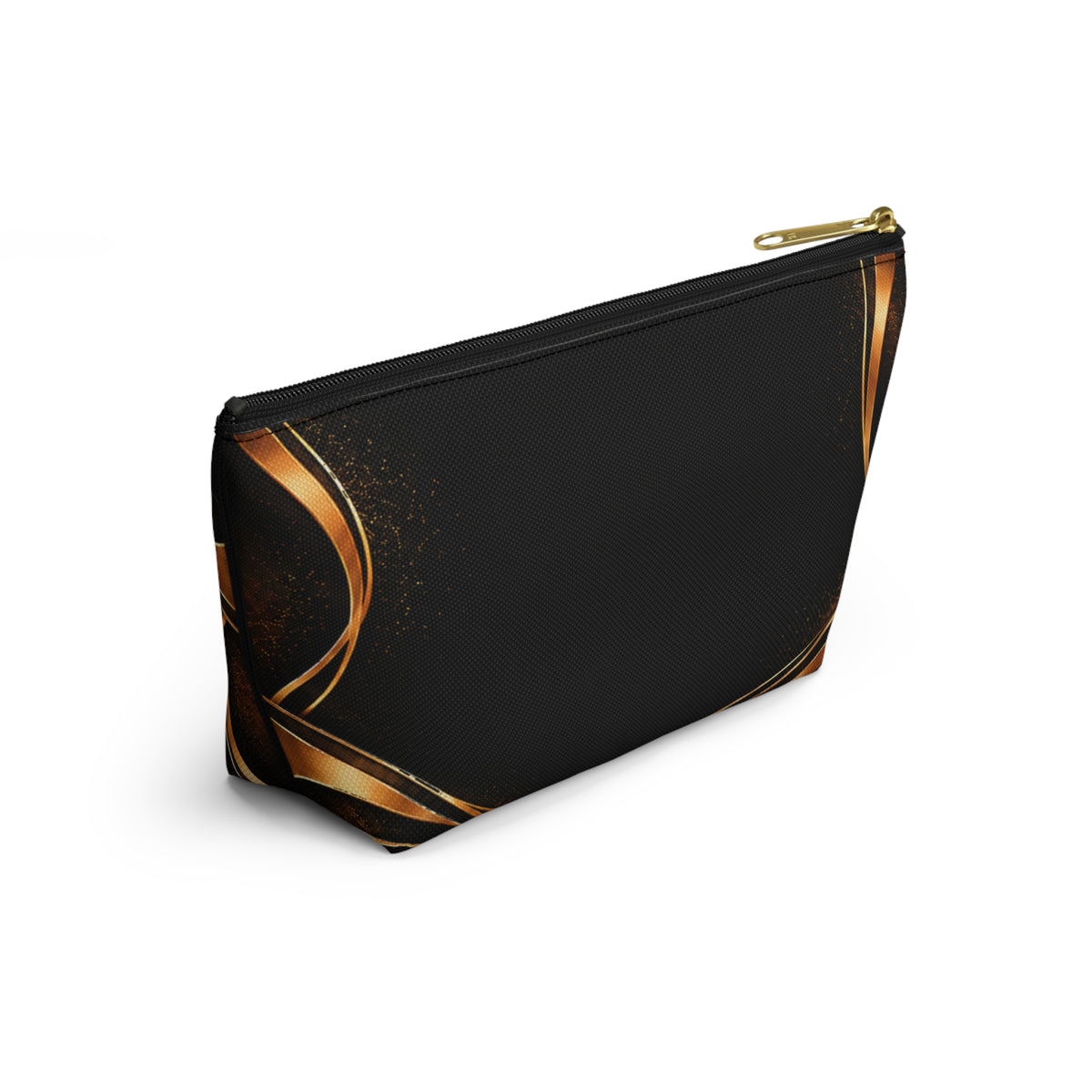 Personalized Makeup Bag with Name | Black & Gold Crown and Lotus Pouch – Kiini Essence