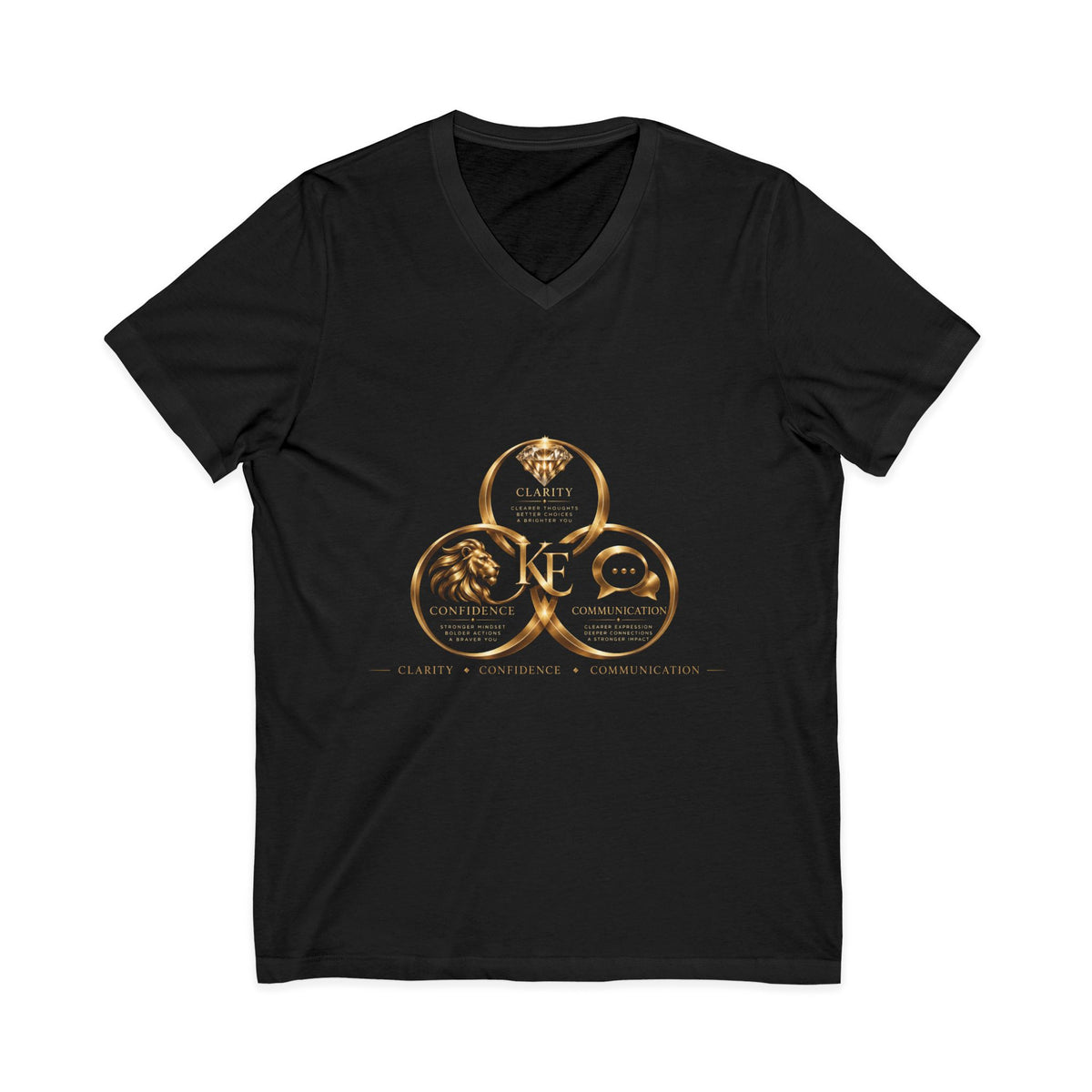 Women's Inspirational V-Neck T-Shirt – 3C Black & Gold Graphic Tee