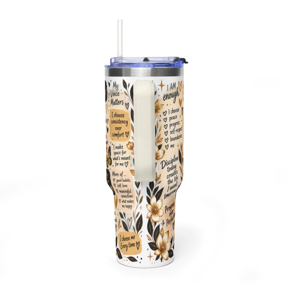 Affirmation Tumbler 40oz with Handle | The Confidence Within 360° Tumbler