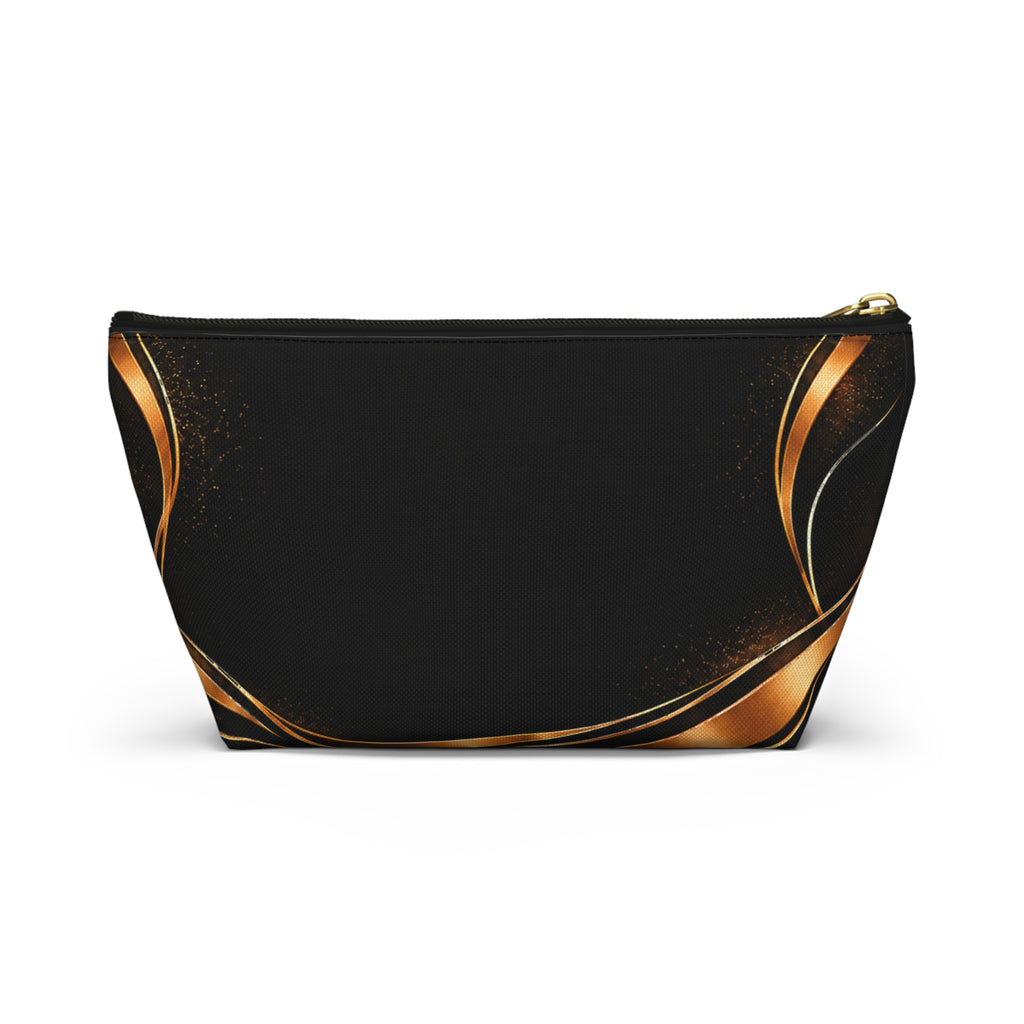 Personalized Makeup Bag with Name | Black & Gold Crown and Lotus Pouch – Kiini Essence