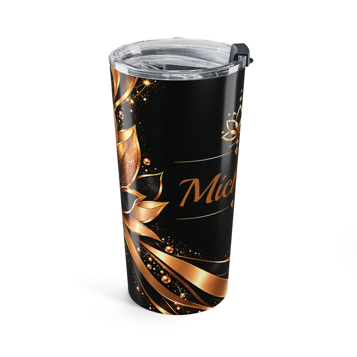 Personalized 20oz Tumbler with Name | Black & Gold Lotus – Kiini Essence