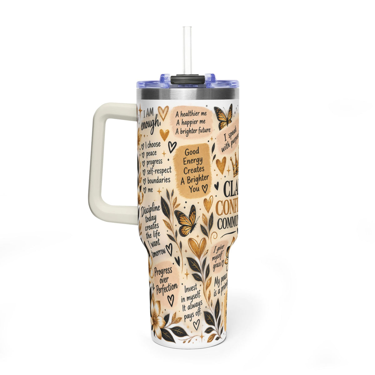 Affirmation Tumbler 40oz with Handle | The Confidence Within 360° Tumbler